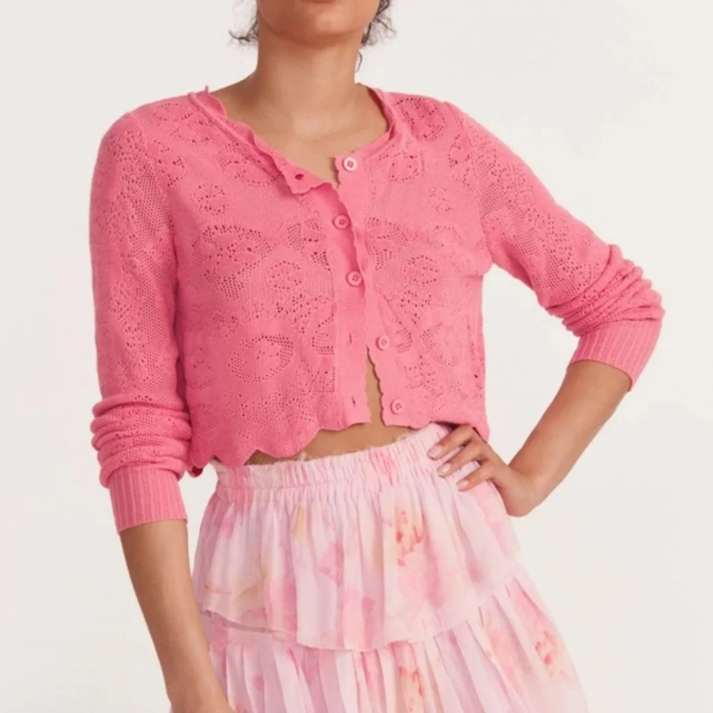 LOVESHACKFANCY Muriel Crop Cardigan STRAWBERRY BUBBLEGUM